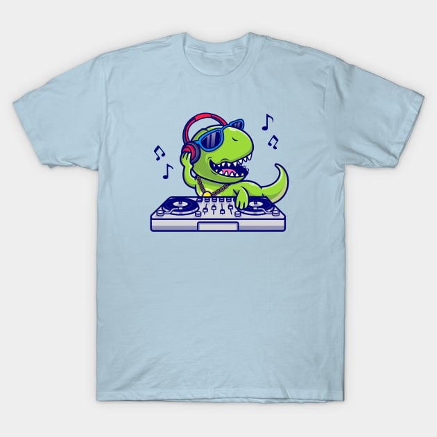 Cute Dinosaur Playing Dj Music Cartoon T-Shirt by Catalyst Labs